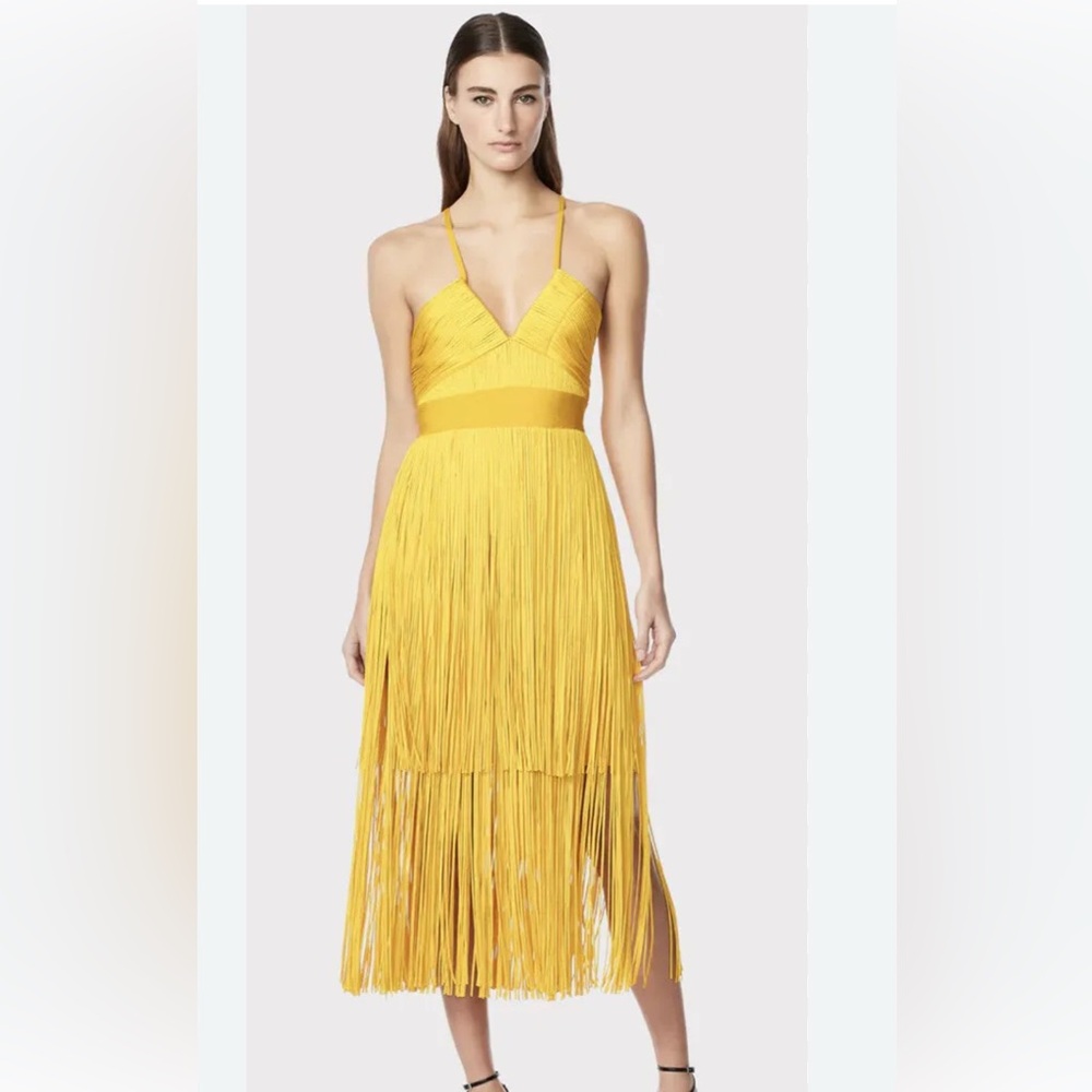 Herve Leger Yellow Fringe Dress